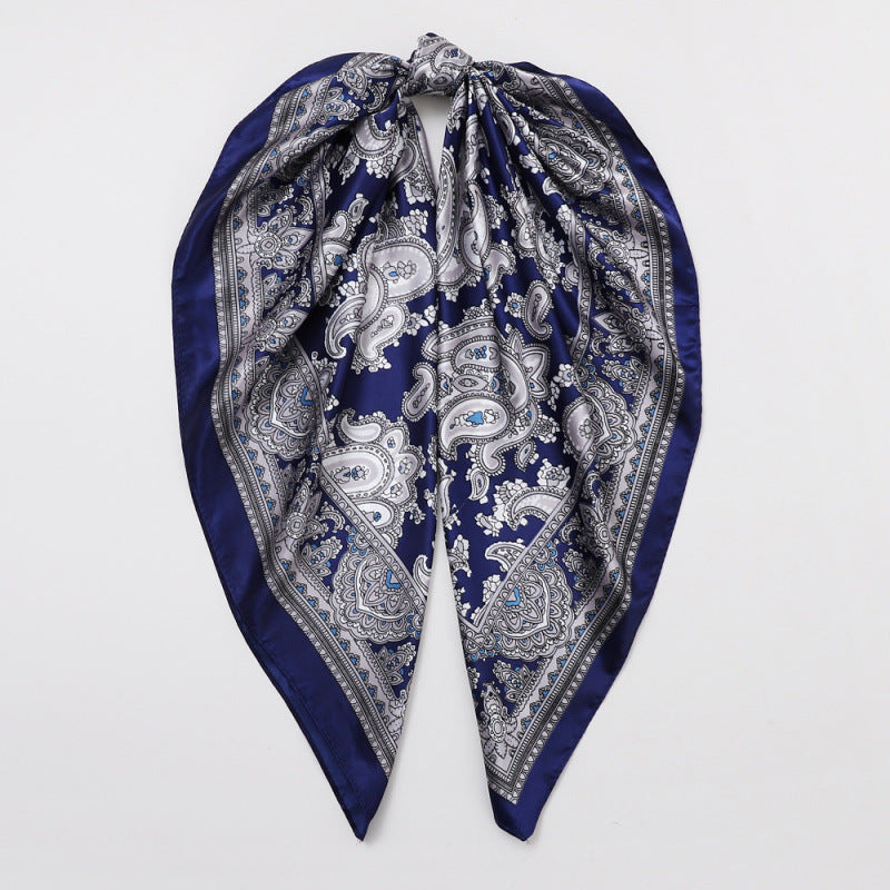 Classic Cashew-patterned Silk Satin Scarf, Printed Headscarf for Women, 90/90cm Square Scarf