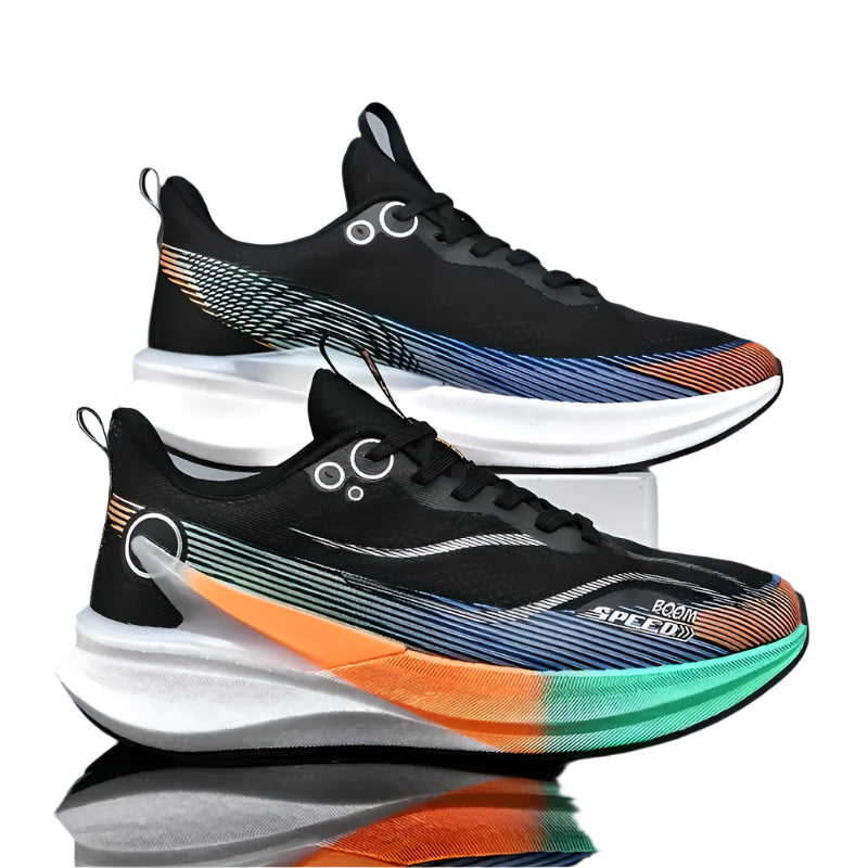 FAYWELLME Unisex Carbon Fiber Running Shoes – Lightweight, Shock-Absorbing Sneakers with Breathable Upper & TPU Sole – White & Orange All-Season Athletic Footwear