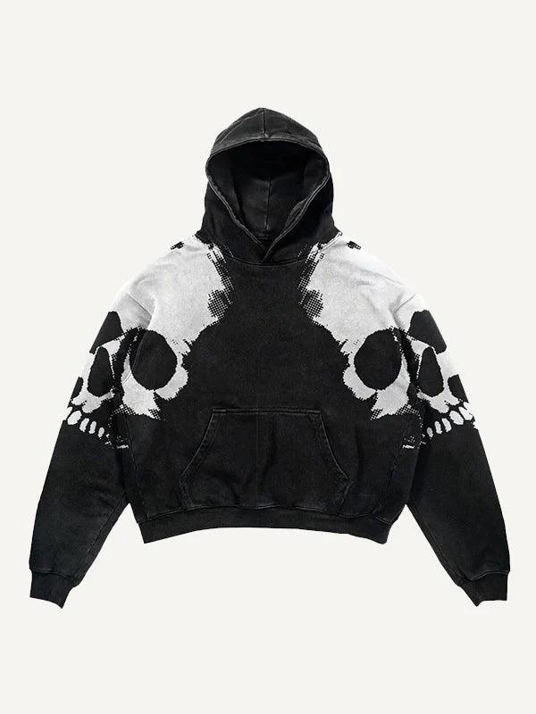3D Skull Print Colorblock Hoodie
