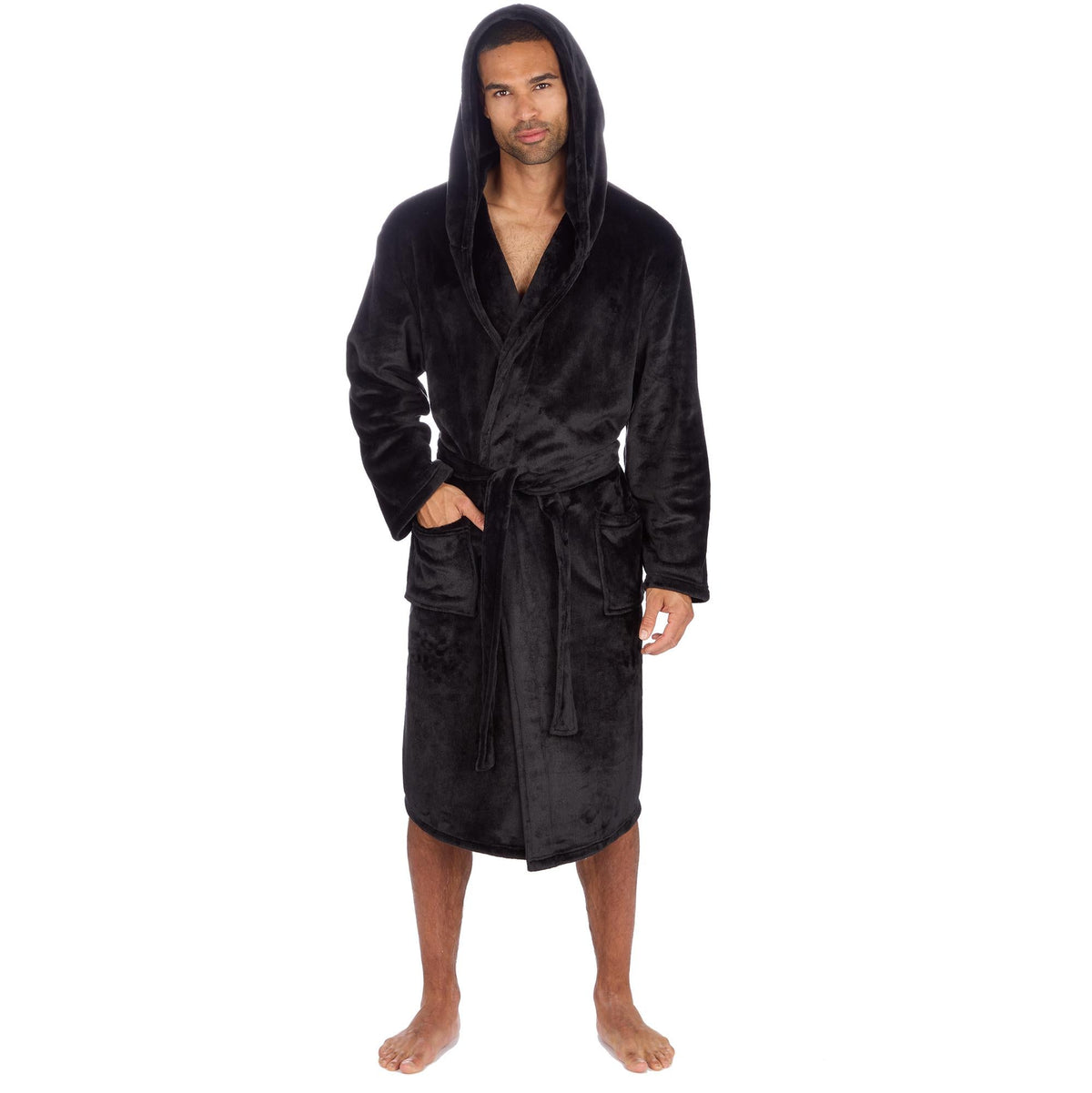 Cargo Bay Men's Soft Touch Fleece Hooded Dressing Gown with Front Pockets
