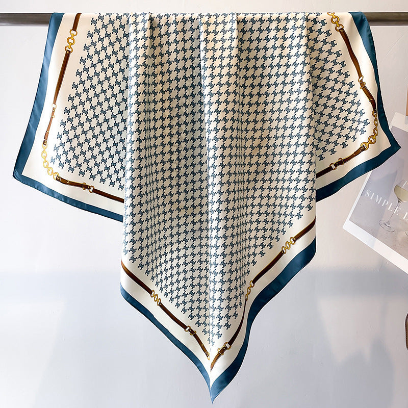 Women's Premium Twill Silk Scarf, Large Printed 90/90cm Striped Square Scarf