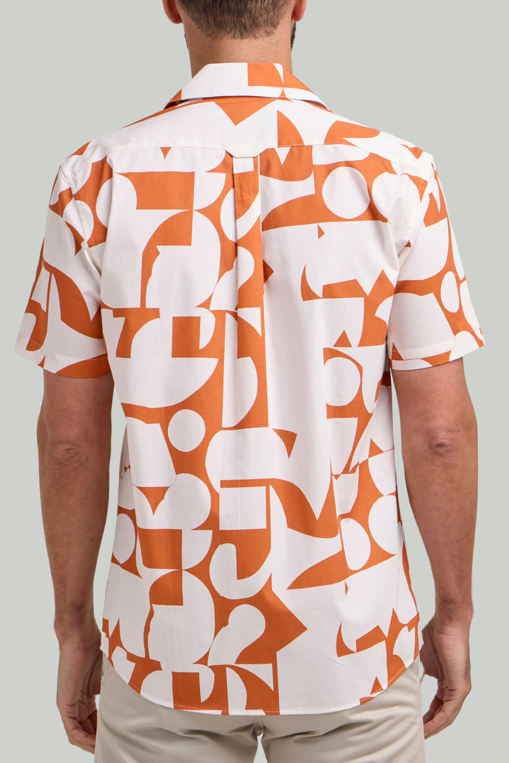 Double TWO Geo Print Short Sleeve Shirt For Men in Orange, M-5XL
