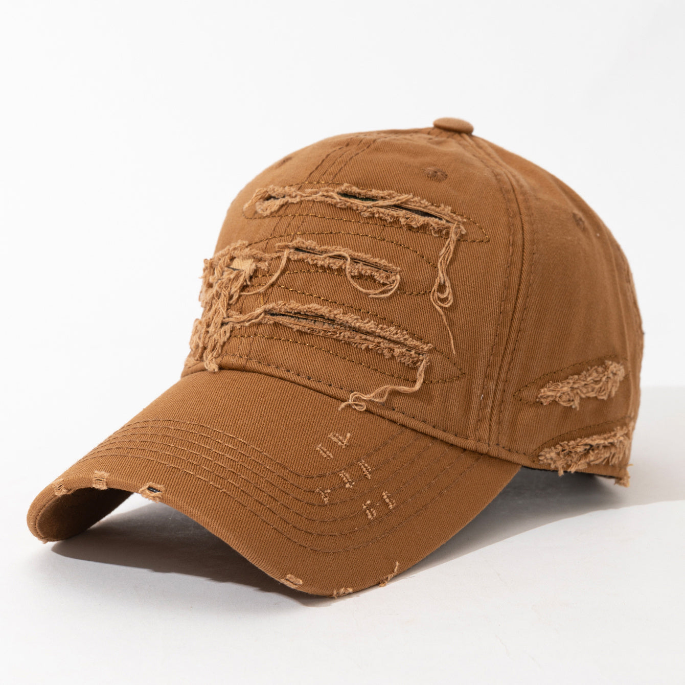 Lightweight Design Adjustable Baseball Cap with Embroidered Back Text, Distressed Multi-Layer Fabric Design –