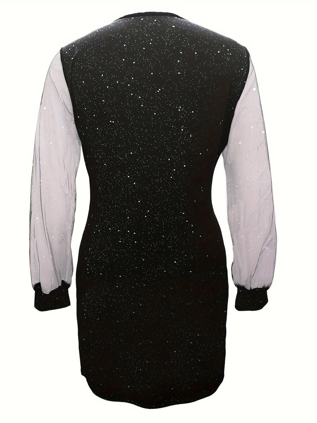 Hot Diamond Sequin Net Splicing Dress Elegant Commuting V-neck Zipper Long Sleeve Dress