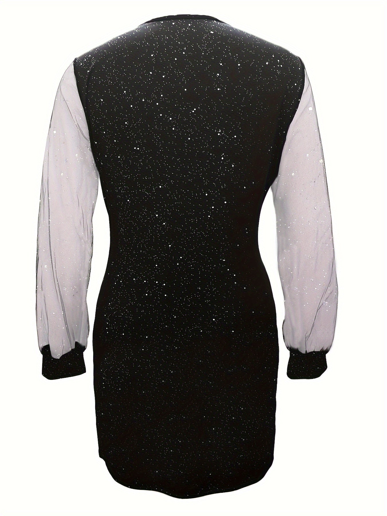 Hot Diamond Sequin Net Splicing Dress Elegant Commuting V-neck Zipper Long Sleeve Dress