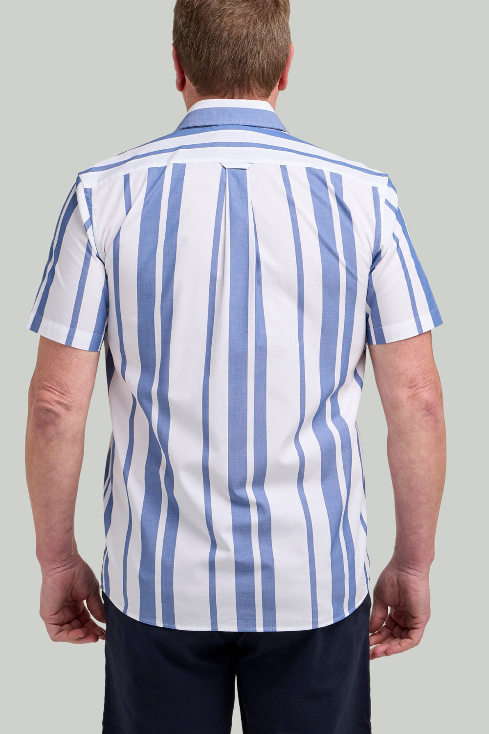 Double TWO Stripe Short Sleeve Shirt For Men in Navy, M-5XL