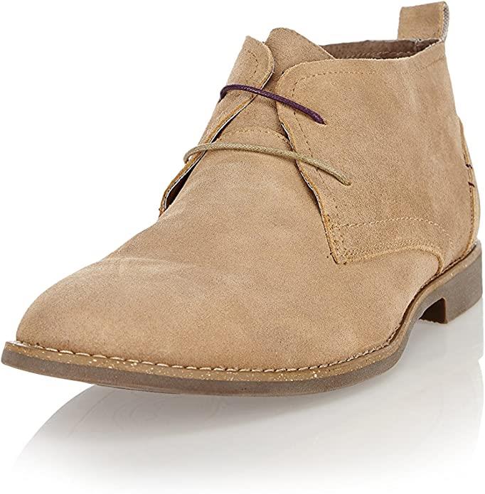 Front Men's Roscoe Suede Leather Lace Up Desert Boots in Sand 12 to 15