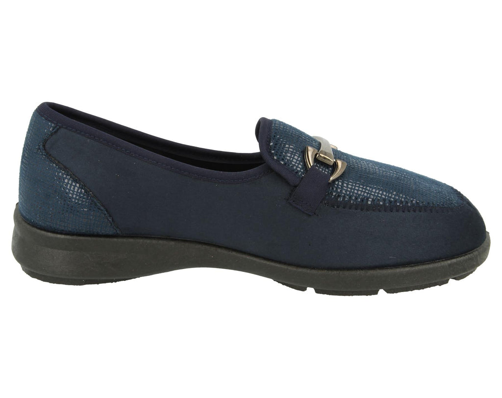 Womens (Aster) 2V Wide Fit By Db Shoes in Navy Stretch Stretch