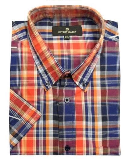 COTTON VALLEY PURE COTTON SHORT SLEEVE CHECK SHIRTS (2013) 2XL TO 8XL, 4 STYLES
