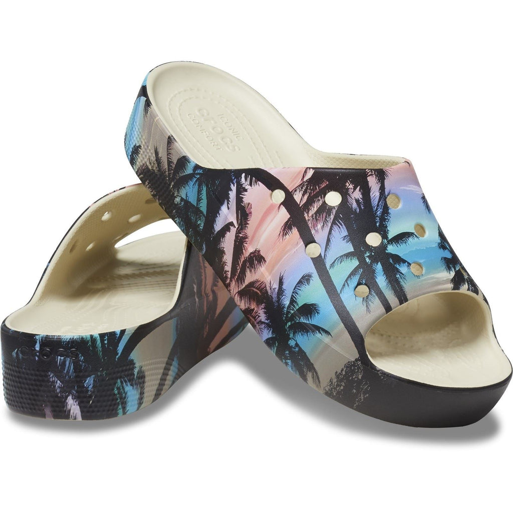 Crocs Women's Classic Summer Nostalgia Platform Slide in Bone/Multi 4 to 8