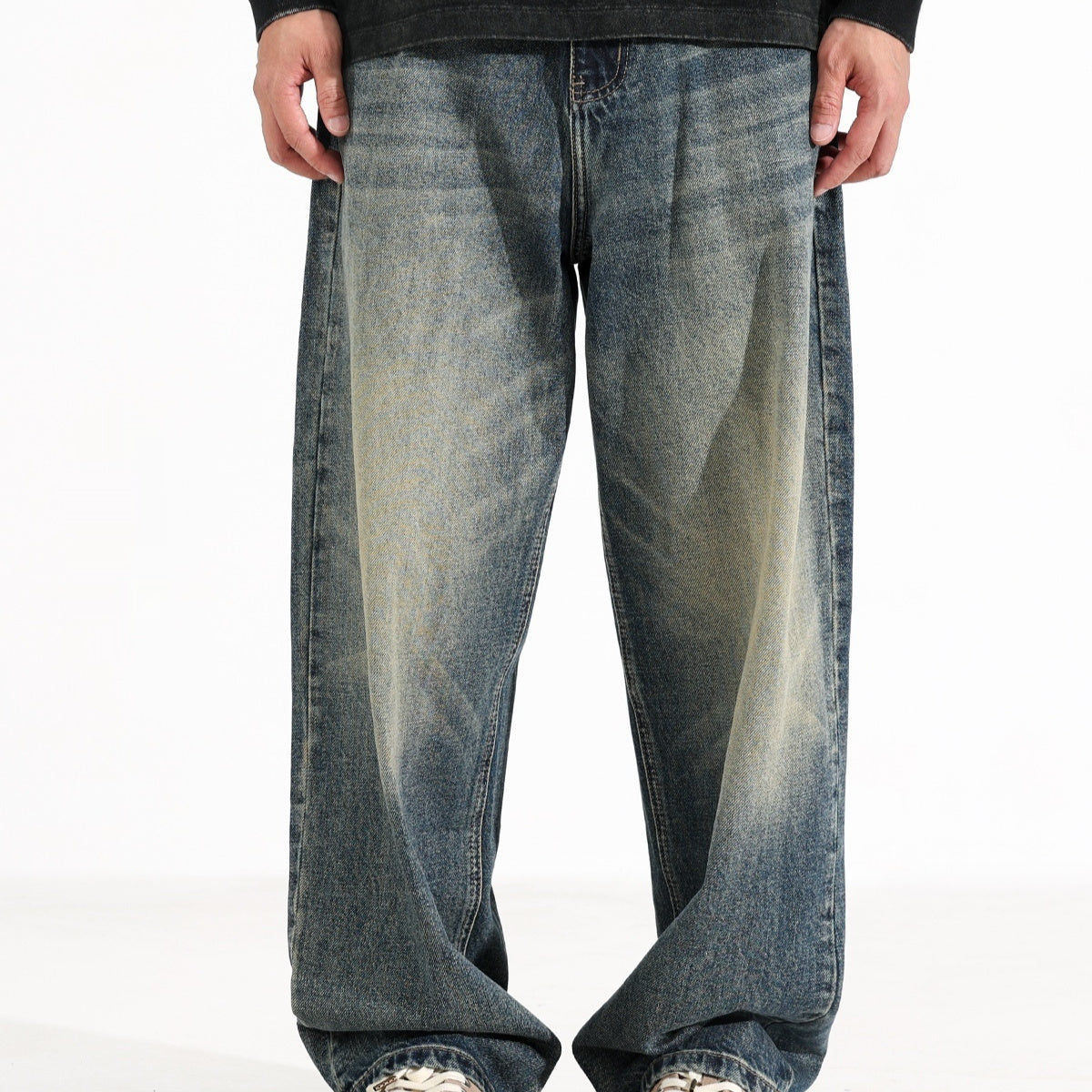 American Retro Hanging Loose Wide Leg Jeans for Men – Vintage Denim Style