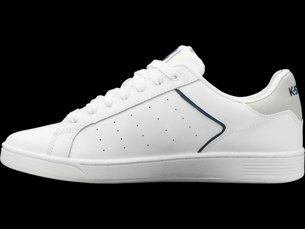 K-Swiss Mens Clean Court Leather Sneakers in White/Black/Cowhide