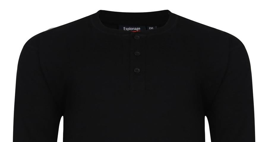 Espionage Men's Big Size Pure Cotton Long Sleeve Grandad Tee Shirts (310) 2XL-8XL, 3 Colours