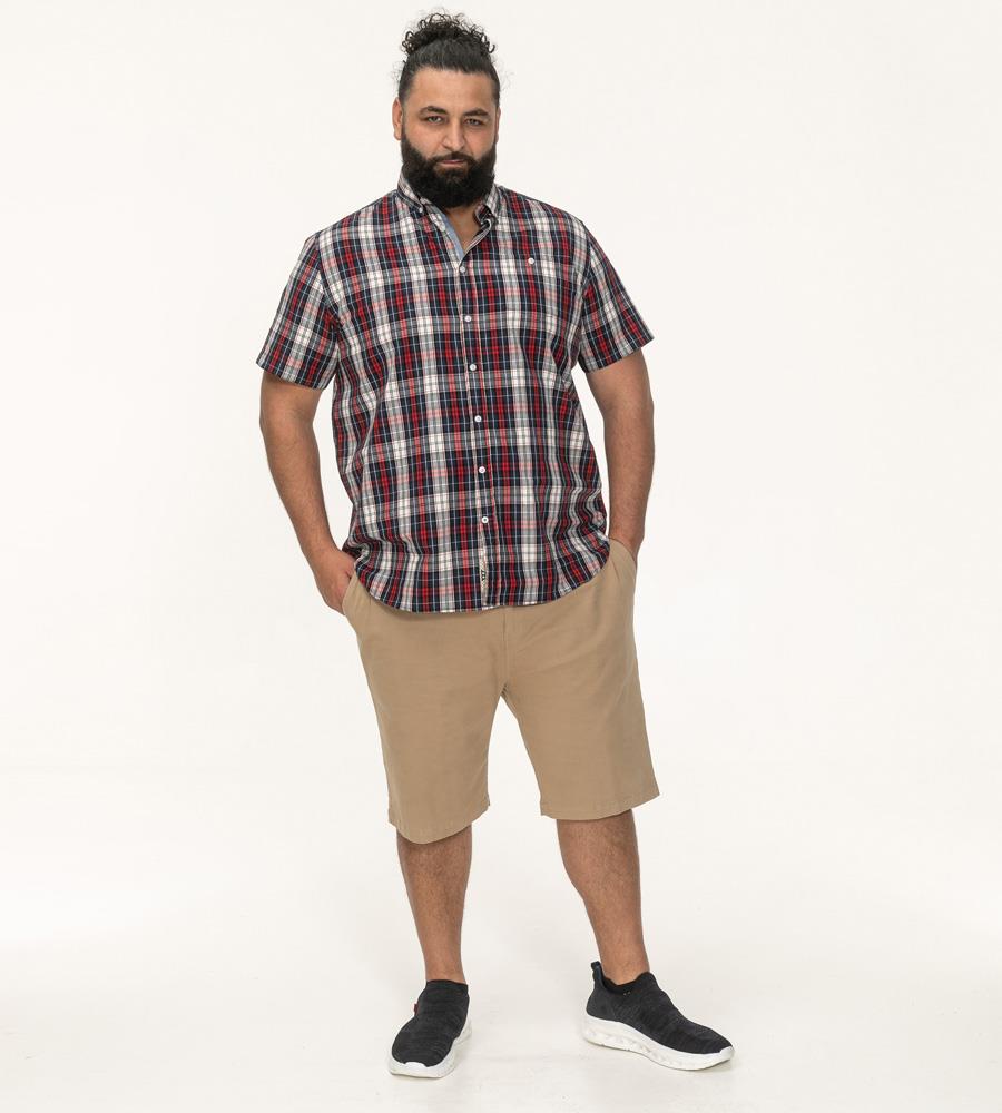 D555 SHIELDS Check Short Sleeve Shirt With Pocket For Men in Red, 2XL-6XL