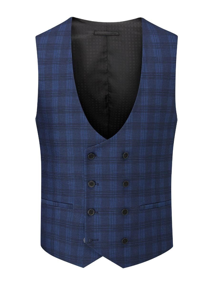 Skopes Men's Felix Check DB Waist Coat in Blue 36 to 48 Regular