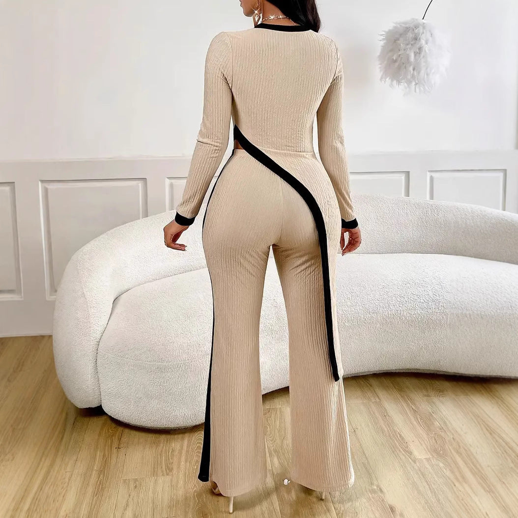 Women’s Long Sleeve Side Slit Top & Trousers Two-Piece Lounge Set