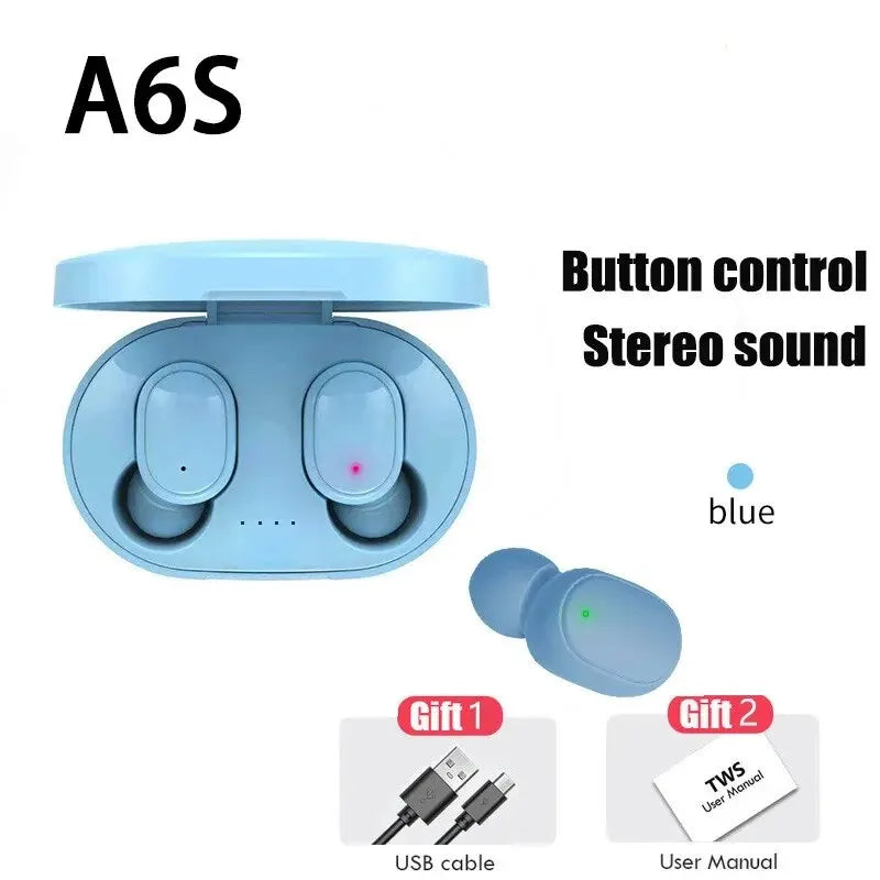 TWS A6S Headset Wireless Earphones Bluetooth Headphones Sport LED Display Touch Stereo Fone Bluetooth Earbuds for Xiaomi Huawei