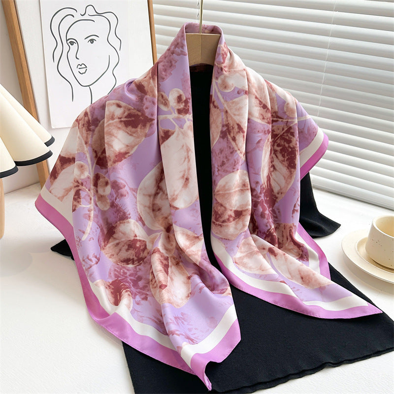 Women's Premium Twill Silk Scarf, Large Printed 90/90cm Striped Square Scarf