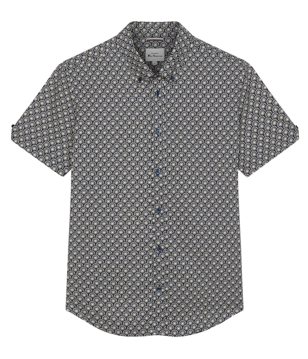 Ben Sherman Signature Block Geo Print Short Sleeve Shirt for Mens (0075908) in Blue Ink, 2XL-5XL