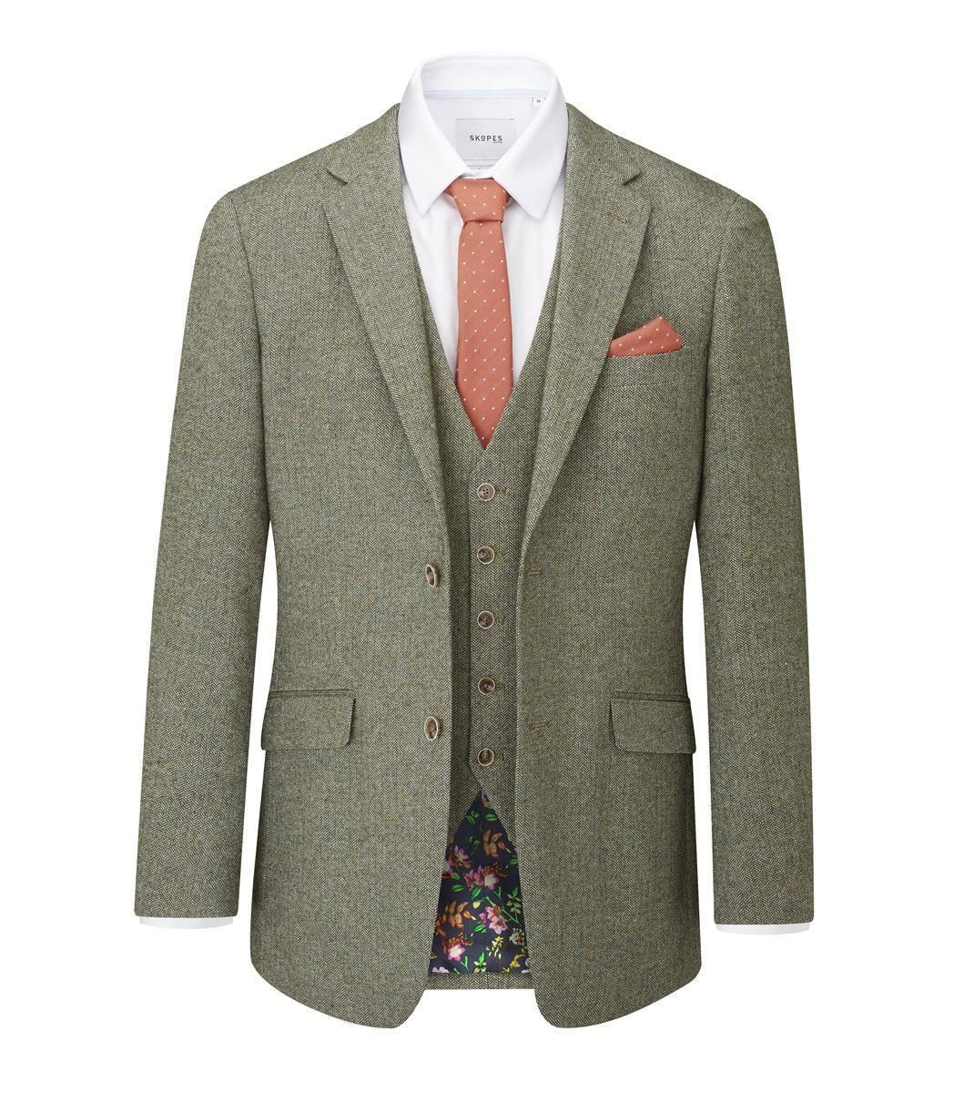 Skopes Men's 2 Piece Suit Jude Herringbone in Sage