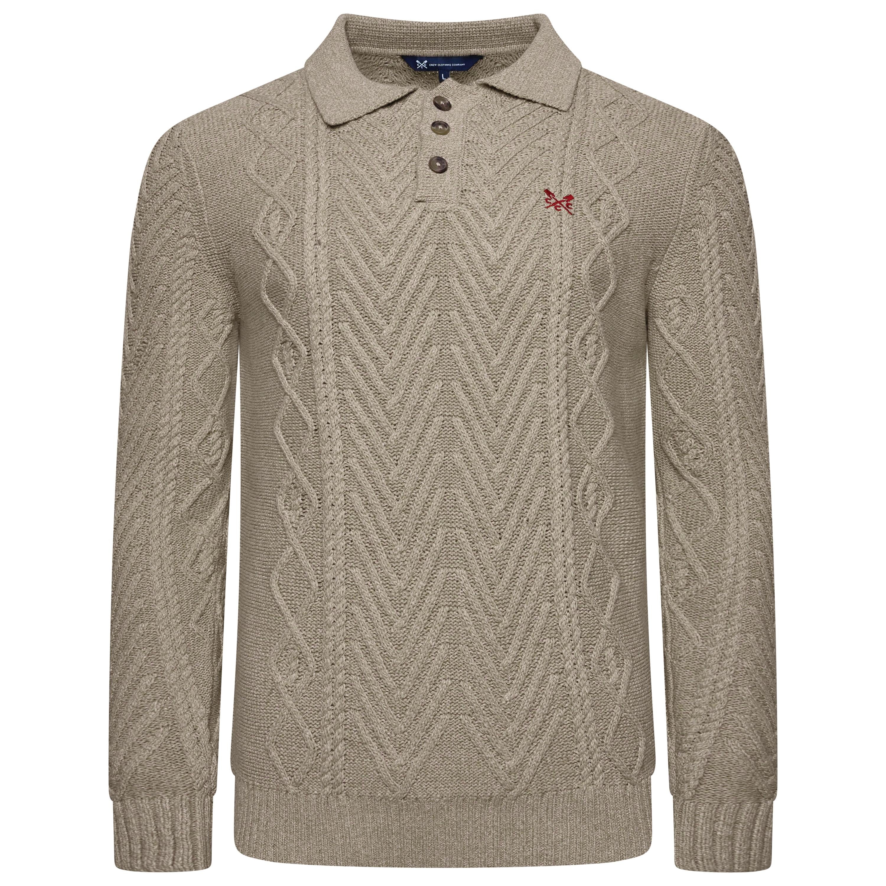 Crew Clothing Company Men's Cable Knit Button Neck Jumper 6 Colours XS–3XL