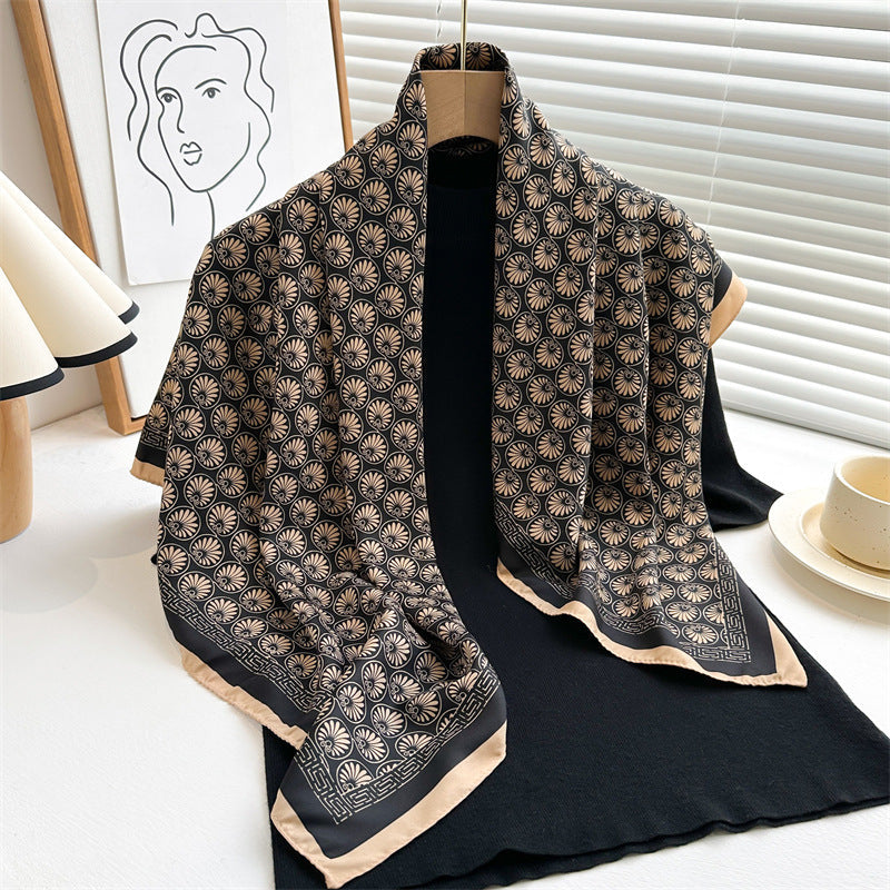 Women's Premium Twill Silk Scarf, Large Printed 90/90cm Striped Square Scarf