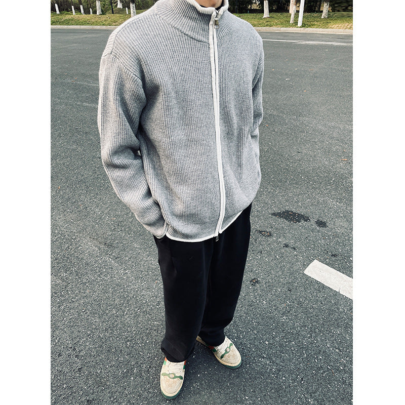 Mens Fashion Loose Cardigan Sweater Coat – Black/Gray/White Polyester Casual Wear