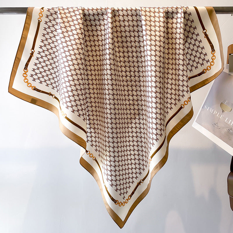 Women's Premium Twill Silk Scarf, Large Printed 90/90cm Striped Square Scarf