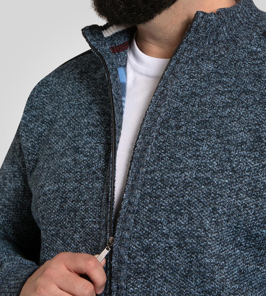 D555 DEREHAM 1 Knitted Zip Through Sweater For Men in Blue Marl, 2XL-8XL