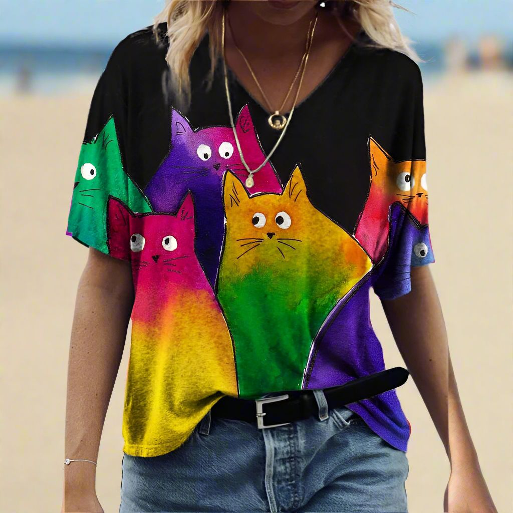 1.Chic & Playful 3D Cat Print T-Shirts