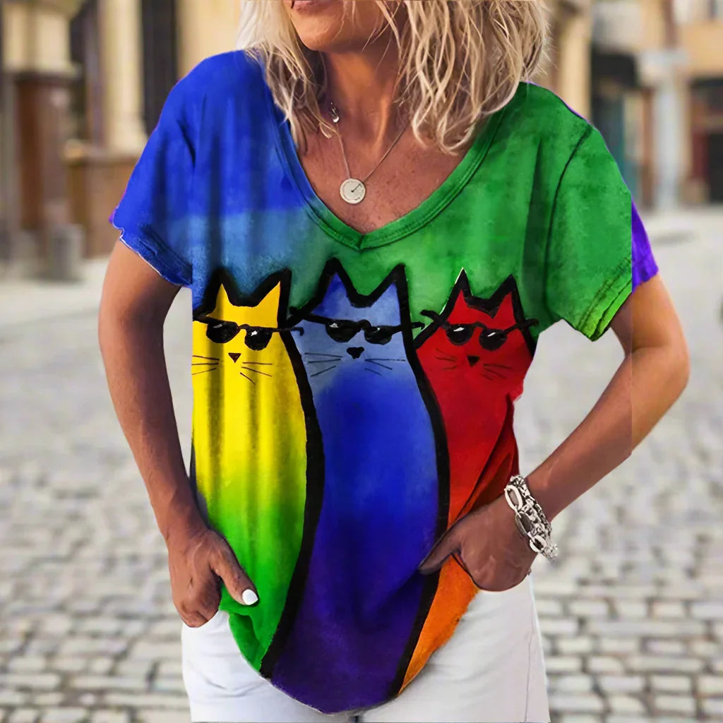 1.Chic & Playful 3D Cat Print T-Shirts