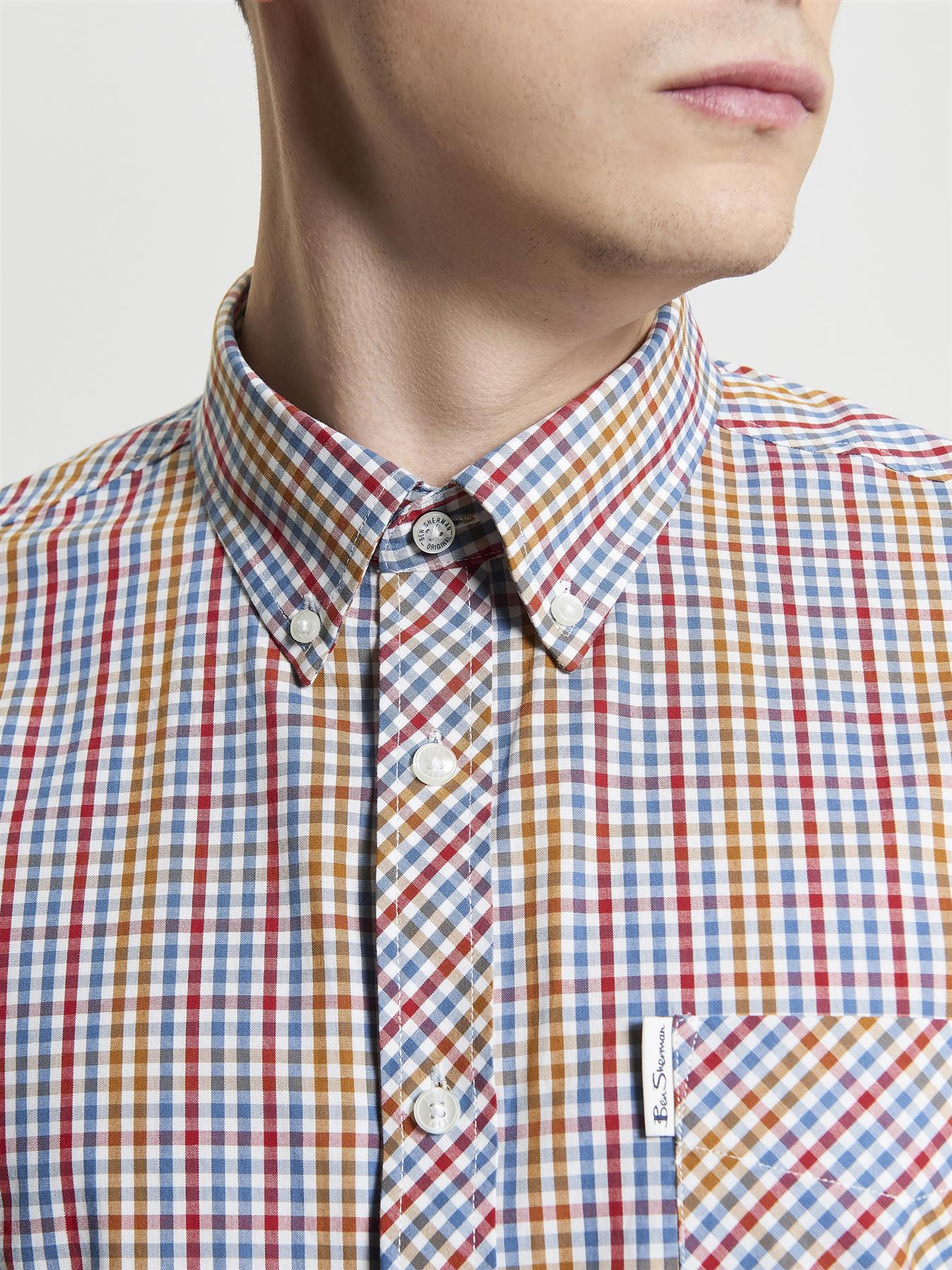 Ben Sherman Mini Gingham Short Sleeve Shirt For Men in Snow White, 2XL-5XL