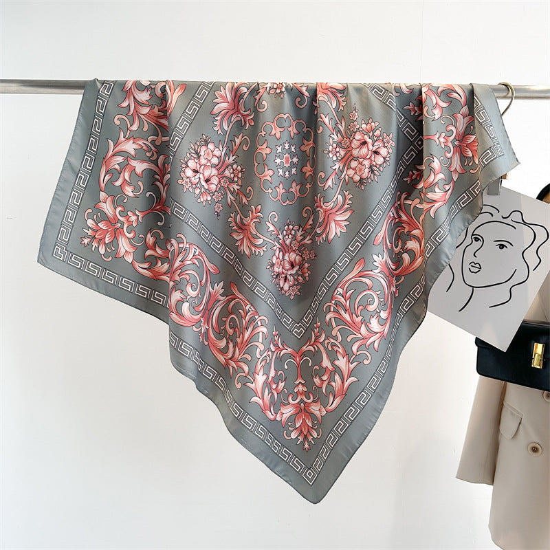 Women's Premium Twill Silk Scarf, Large Printed 90/90cm Striped Square Scarf