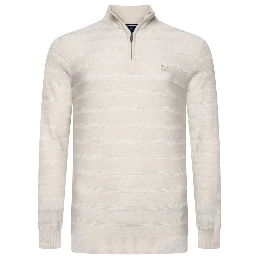 Crew Clothing Mens Cashmere Silk Blend Quarter Zip Jumper Navy Cream - QHA UK