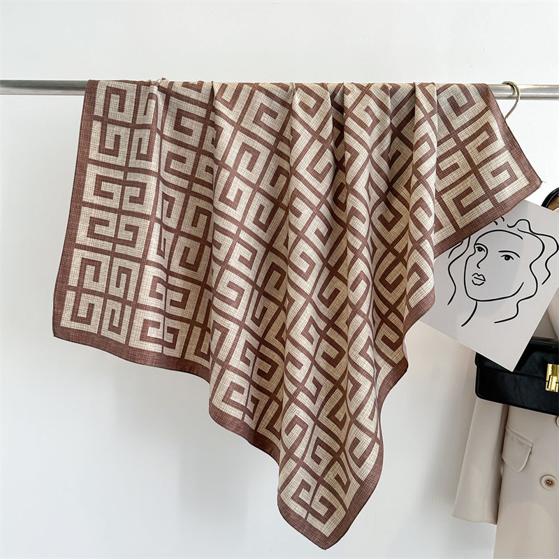 Women's Premium Twill Silk Scarf, Large Printed 90/90cm Striped Square Scarf