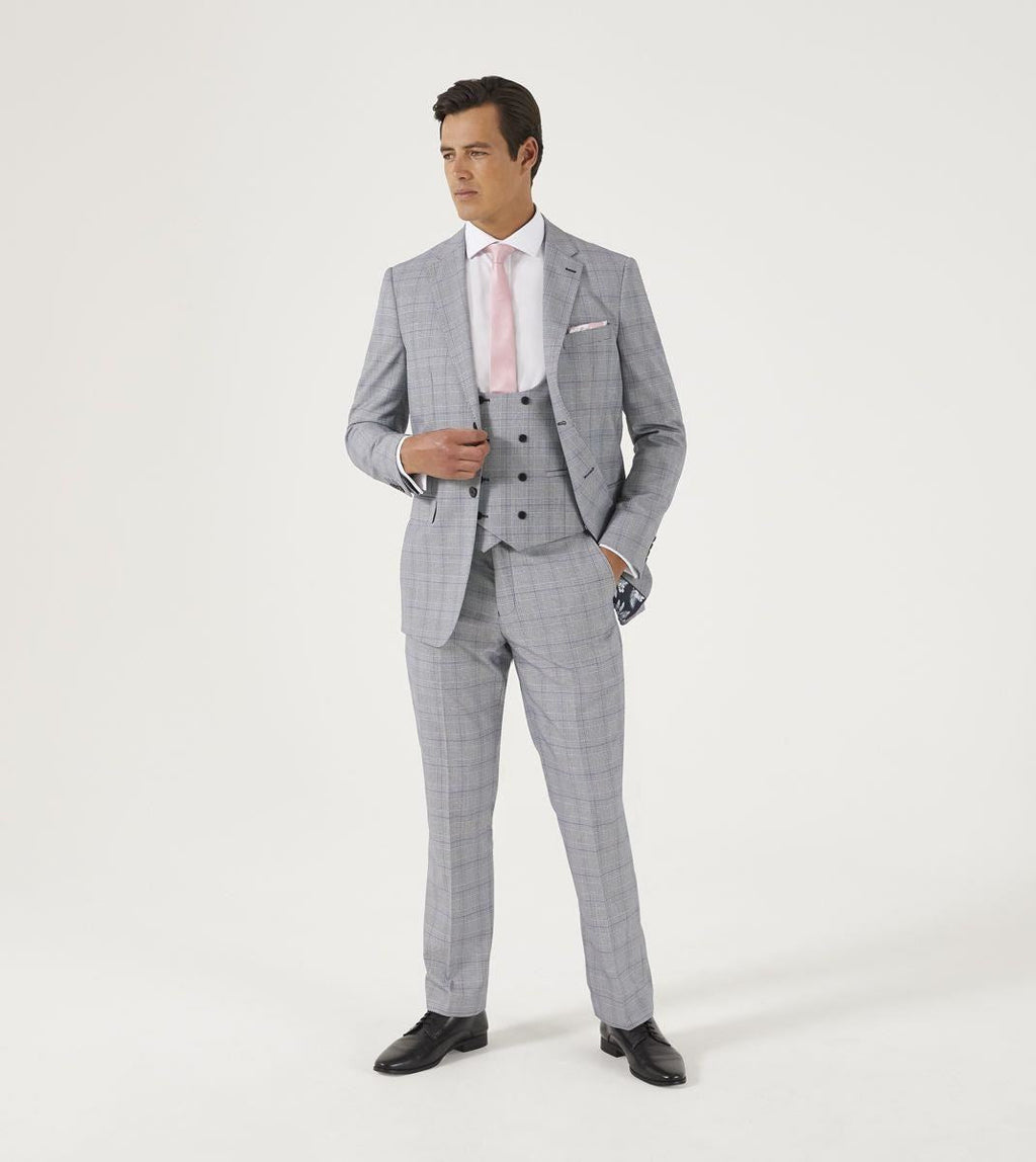 Skopes Men's Anello Check Tapered Fit Suit Trouser in Grey Waist 30 to 38