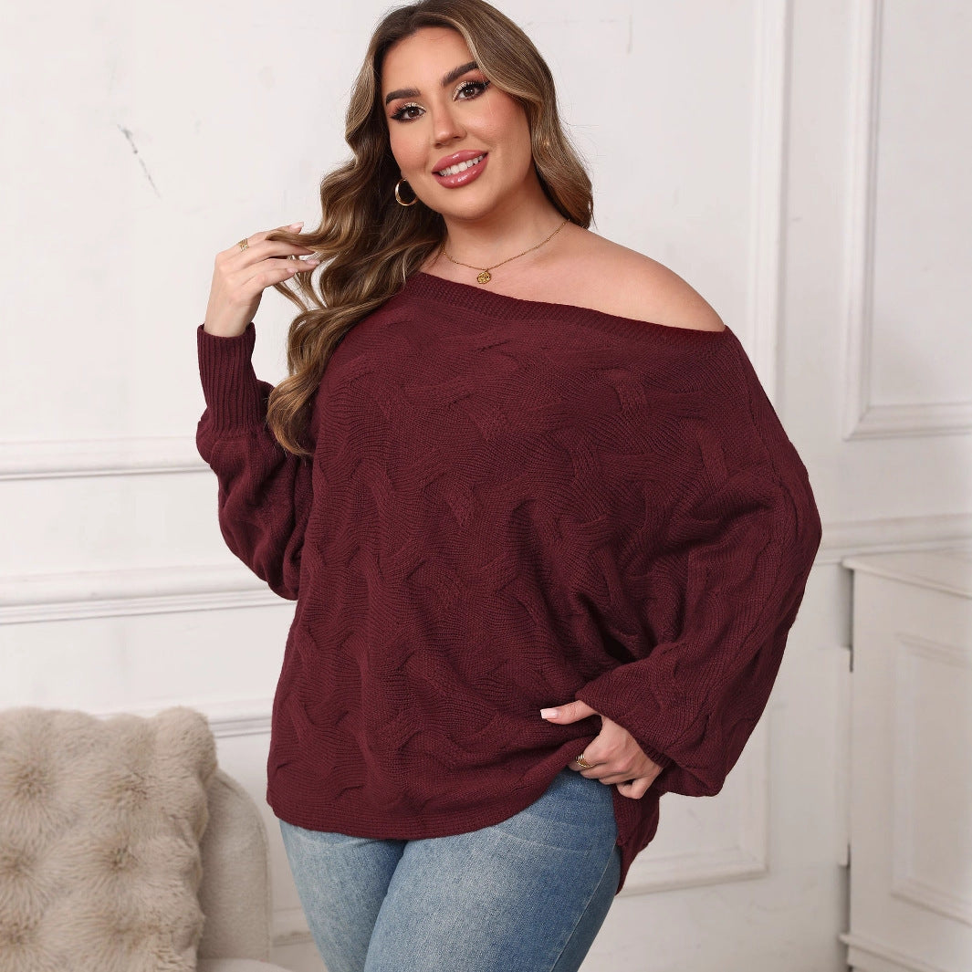 Plus Size Off-Shoulder Batwing Sleeve Pullover – Sexy Loose Fit Women’s Top