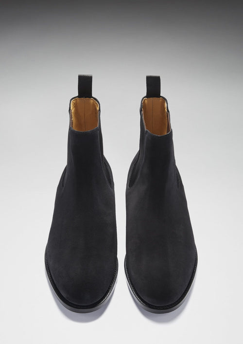 Mens Black Suede Chelsea Boots, Welted Leather Sole - QHA UK