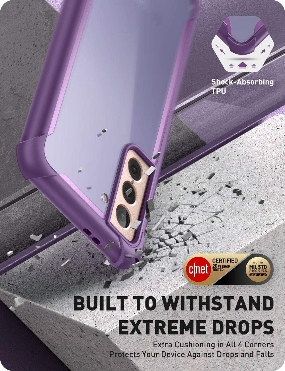 Galaxy S21 Case 6.2 Inch Rugged Clear Shockproof Bumper Purple i-Blason Ares