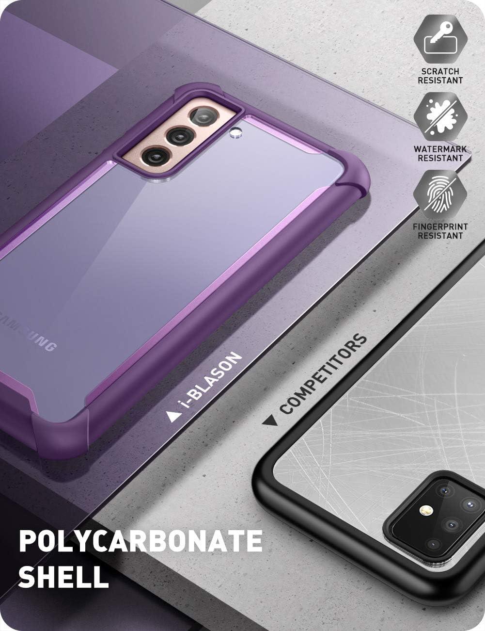 Galaxy S21 Case 6.2 Inch Rugged Clear Shockproof Bumper Purple i-Blason Ares