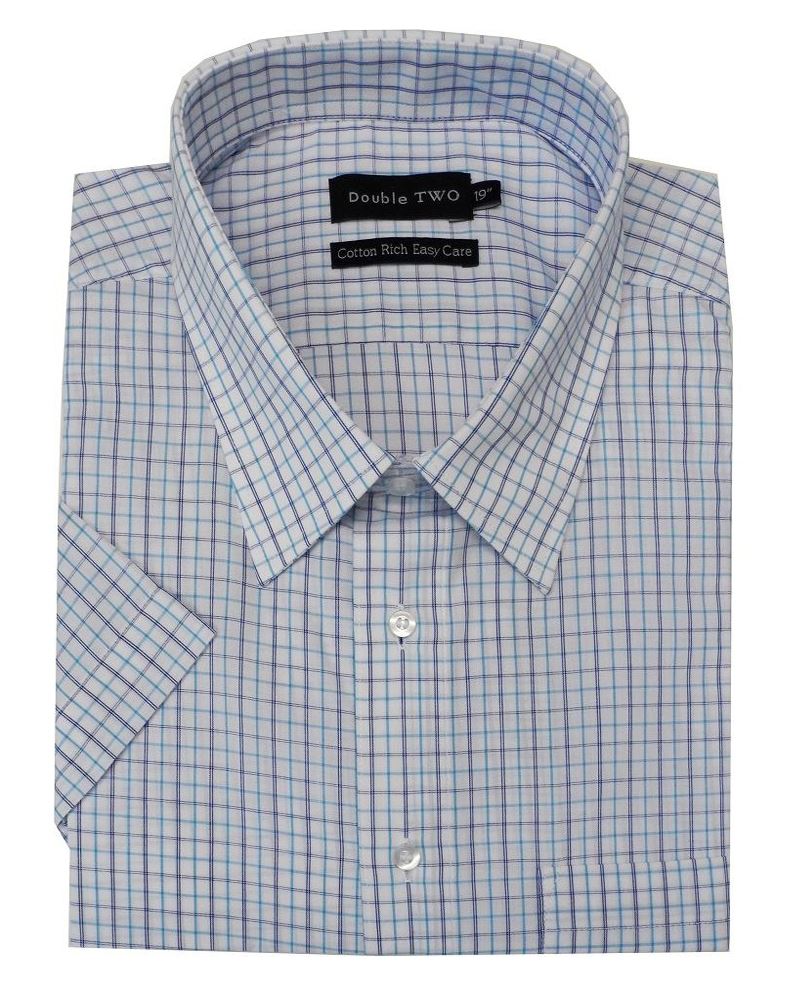 DOUBLE TWO COTTON RICH SS FORMAL CHECK SHIRTS IN COLLAR 18-23",2 OPTIONS