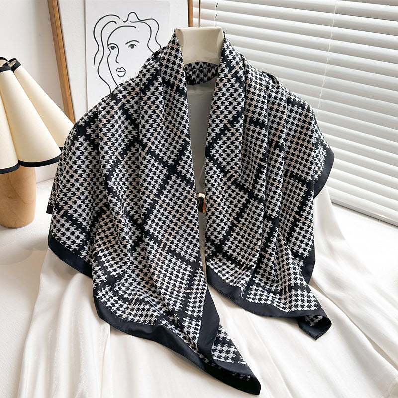 Women's Premium Twill Silk Scarf, Large Printed 90/90cm Striped Square Scarf