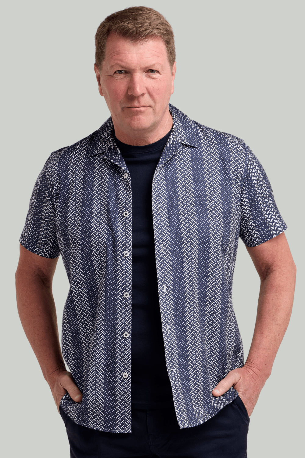 Double TWO Geometric Stripe Short Sleeve Shirt For Men in 2 Colours, M-5XL