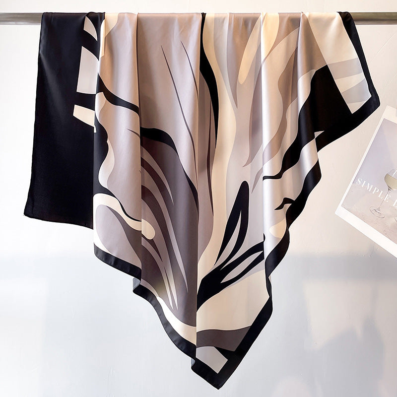 Women's Premium Twill Silk Scarf, Large Printed 90/90cm Striped Square Scarf