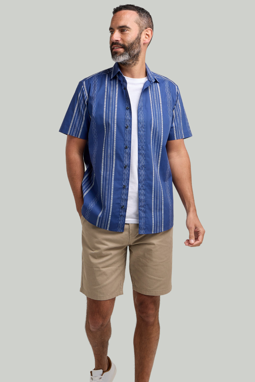 Double TWO Stripe Short Sleeve Shirt For Men in 2 Colours, M-5XL