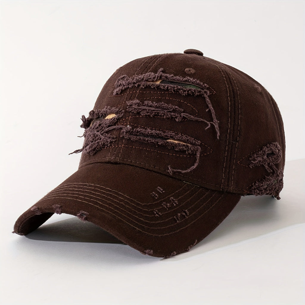 Lightweight Design Adjustable Baseball Cap with Embroidered Back Text, Distressed Multi-Layer Fabric Design –