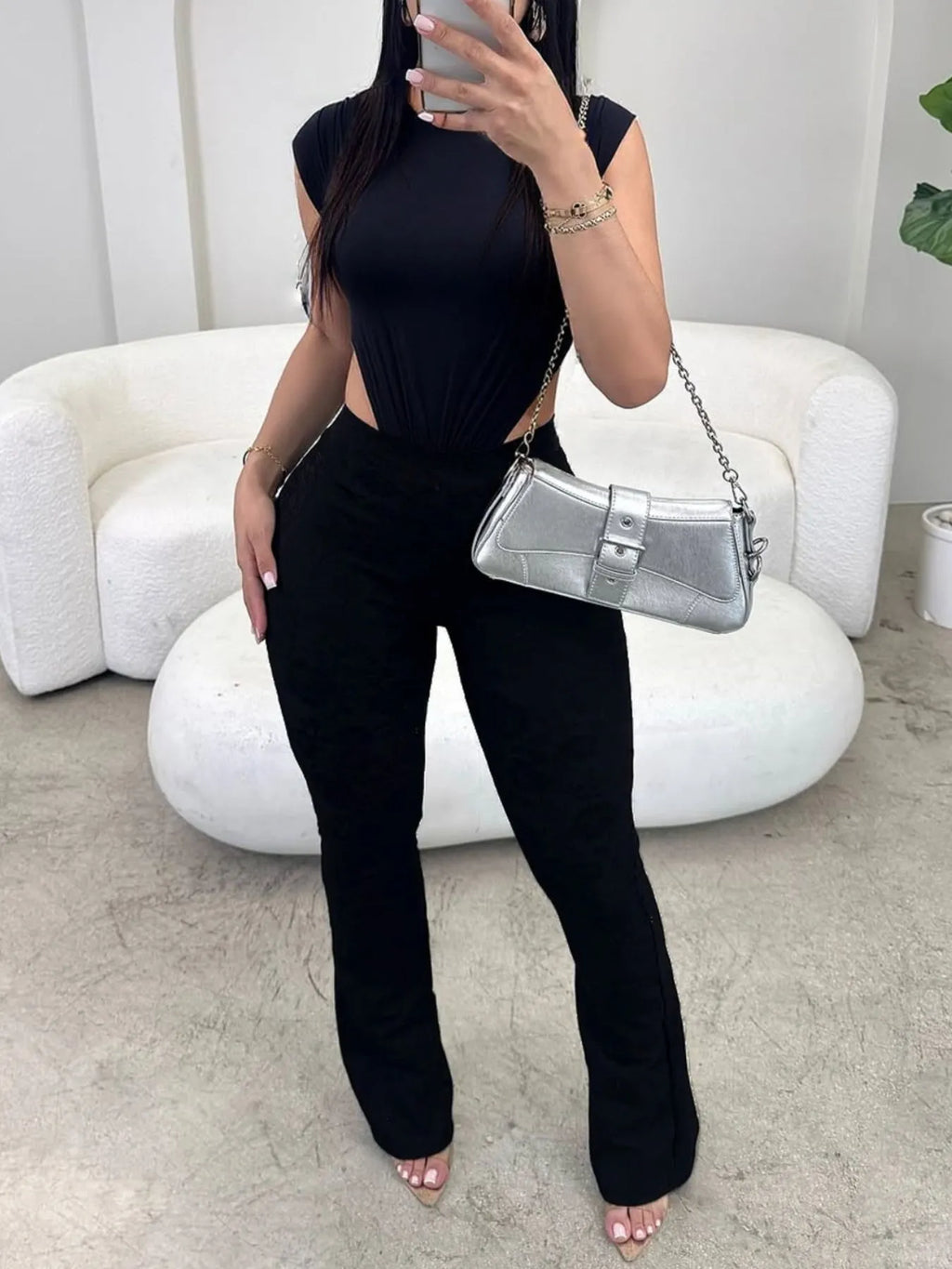 Cutout sleeveless bodysuit and pants set