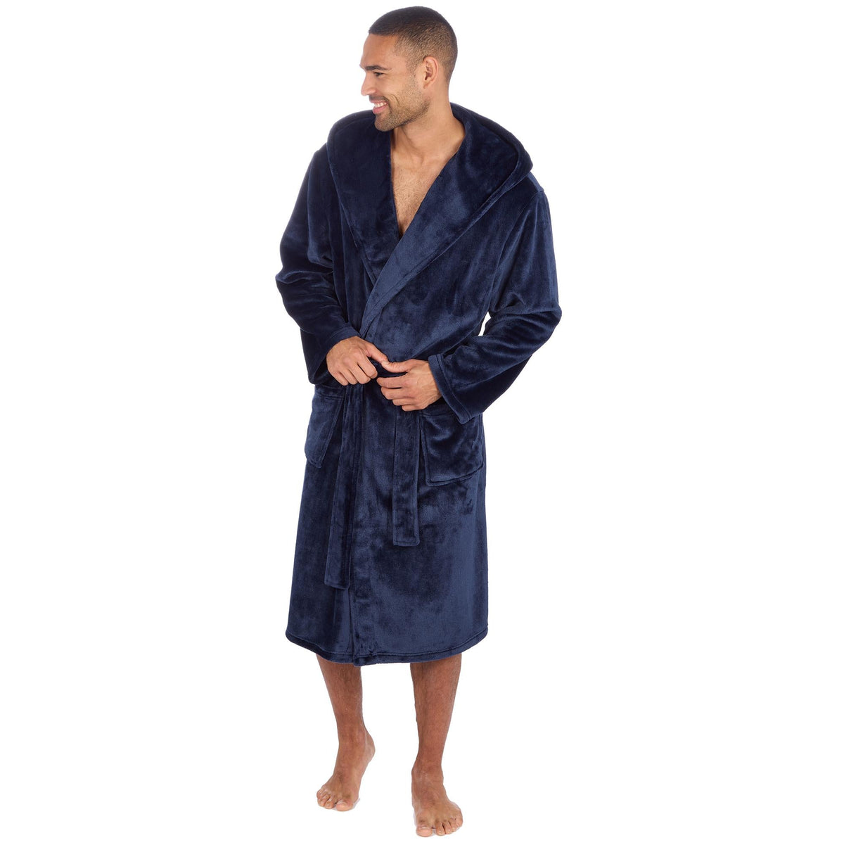 Cargo Bay Men's Soft Touch Fleece Hooded Dressing Gown with Front Pockets