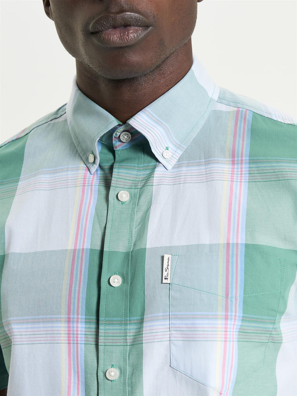 Ben Sherman Overcheck Short Sleeve Shirt For Men in Forest, 2XL-5XL