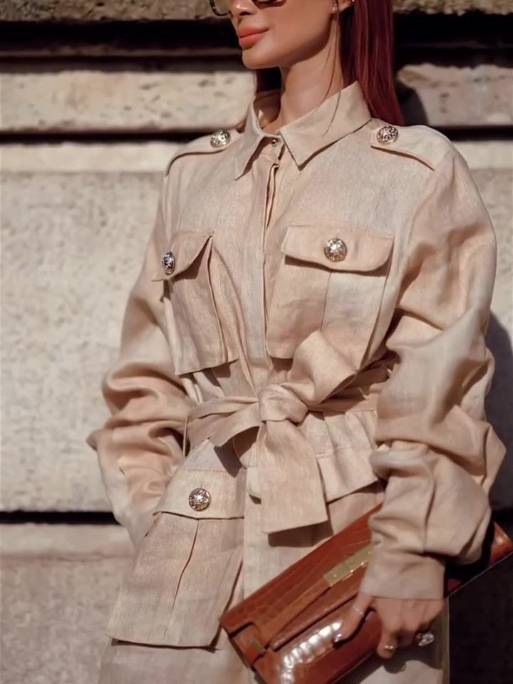 Elegant 2-pieces Belted Modest Suit